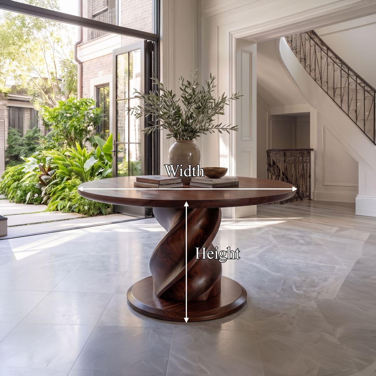 Round Entry Table, Twisted Pedestal Wood Center Hall Table