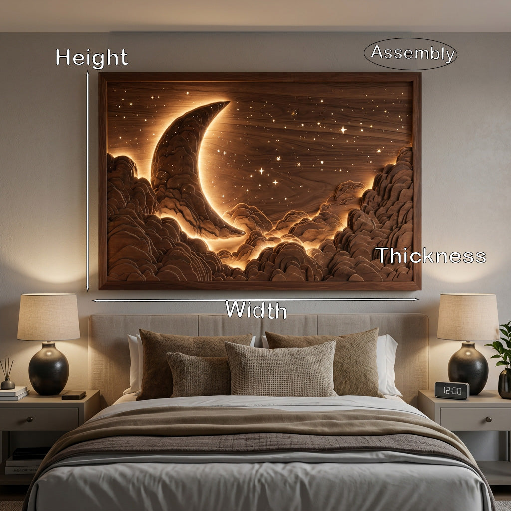 Moon and Stars Wood Wall Art, Hand-Carved Nursery and Bedroom Decor
