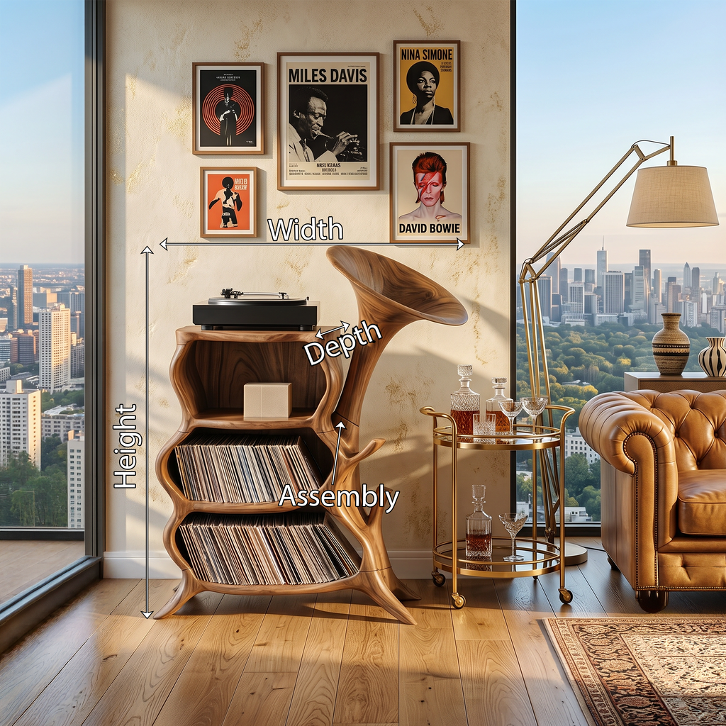 Record Player Cabinet, Tall Cube Hardwood Media Console