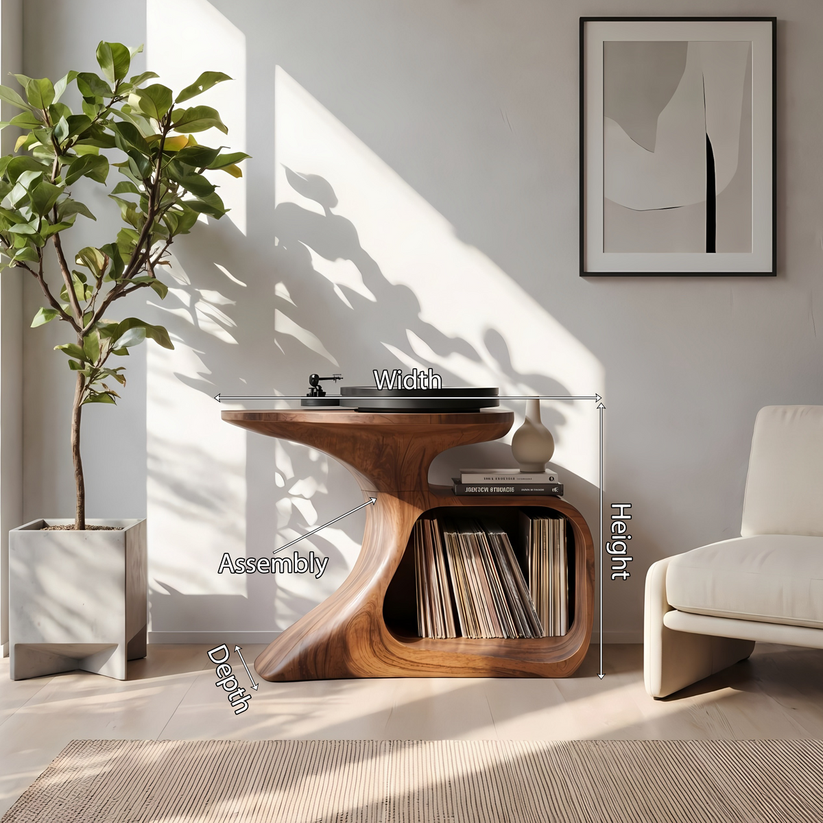 Record Player Stand, Handcrafted Wood Vinyl Stand for Living Room
