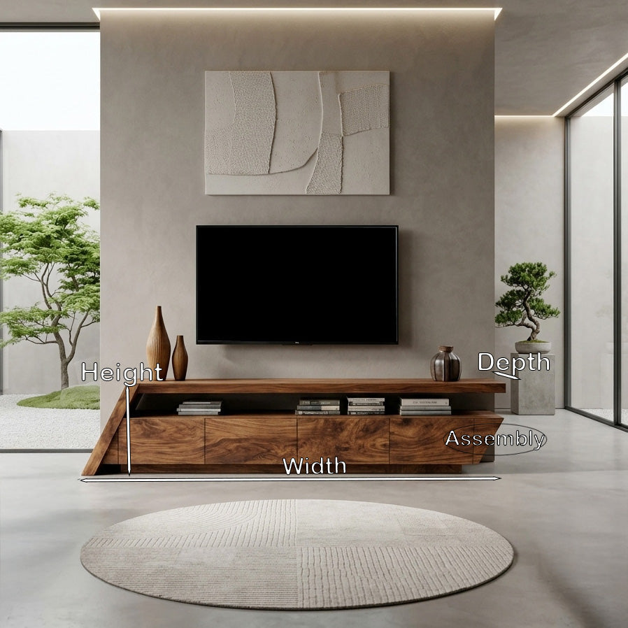 TV Stand, Modern Geometric Mid Century Solid Wood Media Console