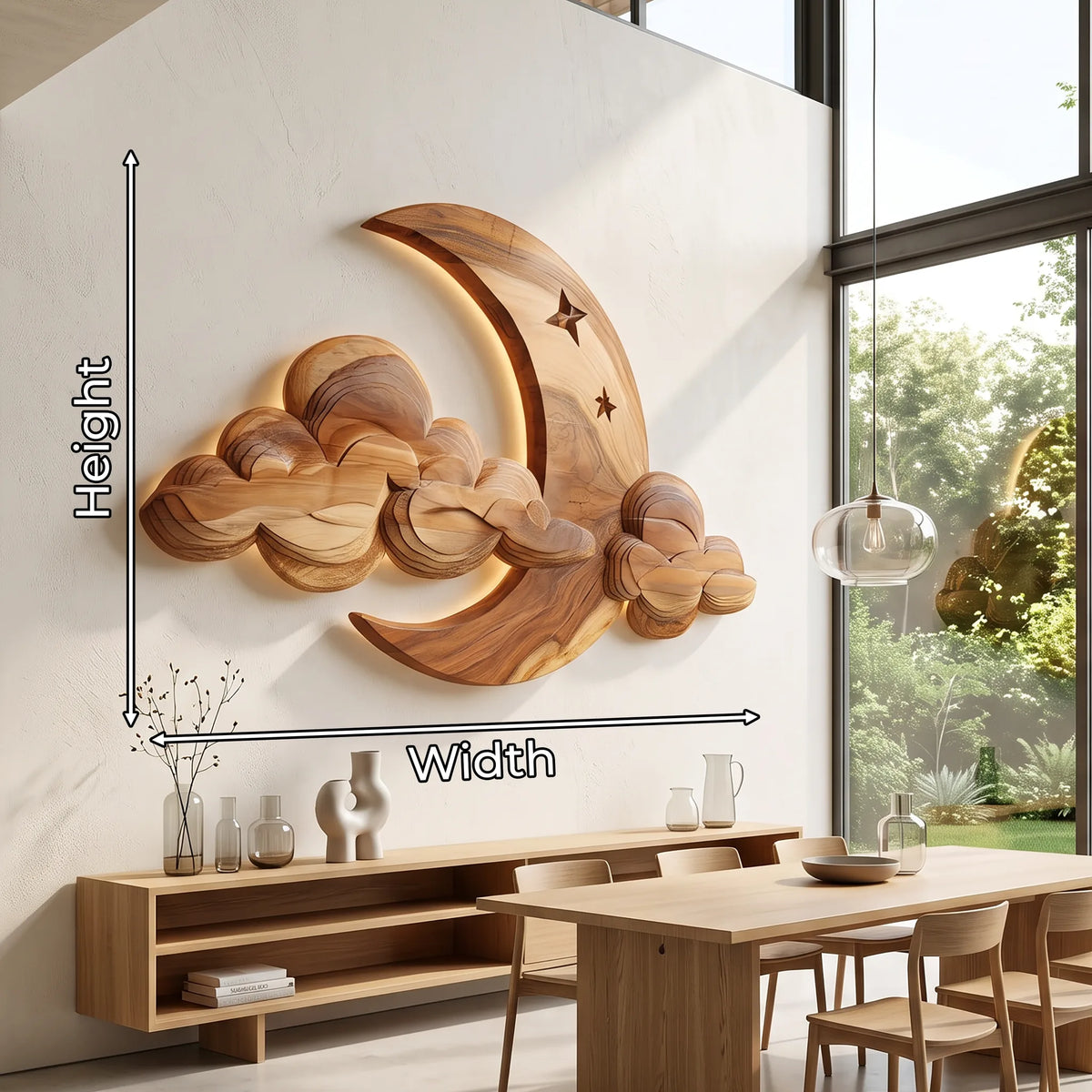 Japandi Carved Wood Wall Art for Dining Room