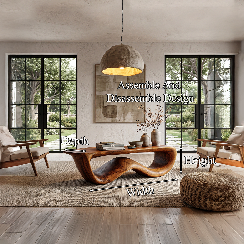 Contemporary Coffee Table With Flowing Solid Wood Silhouette