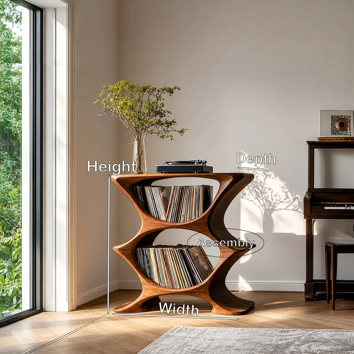 Contemporary Record Player Cabinet With 2-Tier Shelf For Living Room