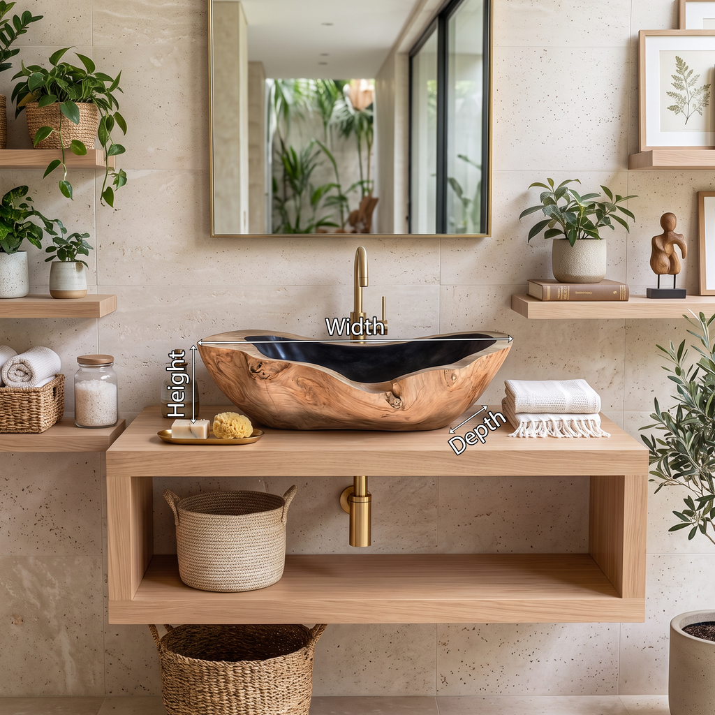 Wooden Vessel Sink, Rustic Solid Hardwood Bathroom Wash Basin