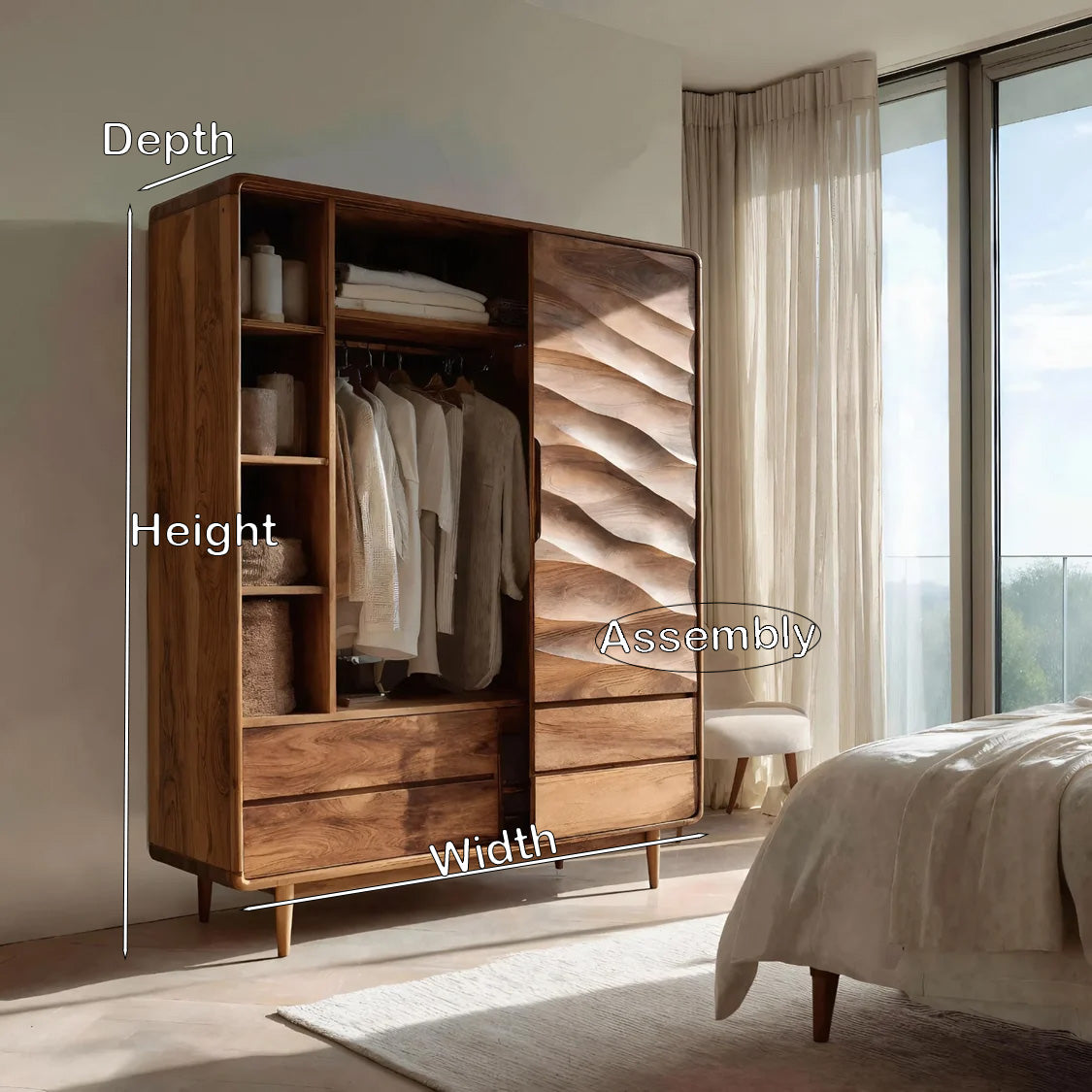 Contemporary Wardrobe With Drawers And Shelf For Bedroom