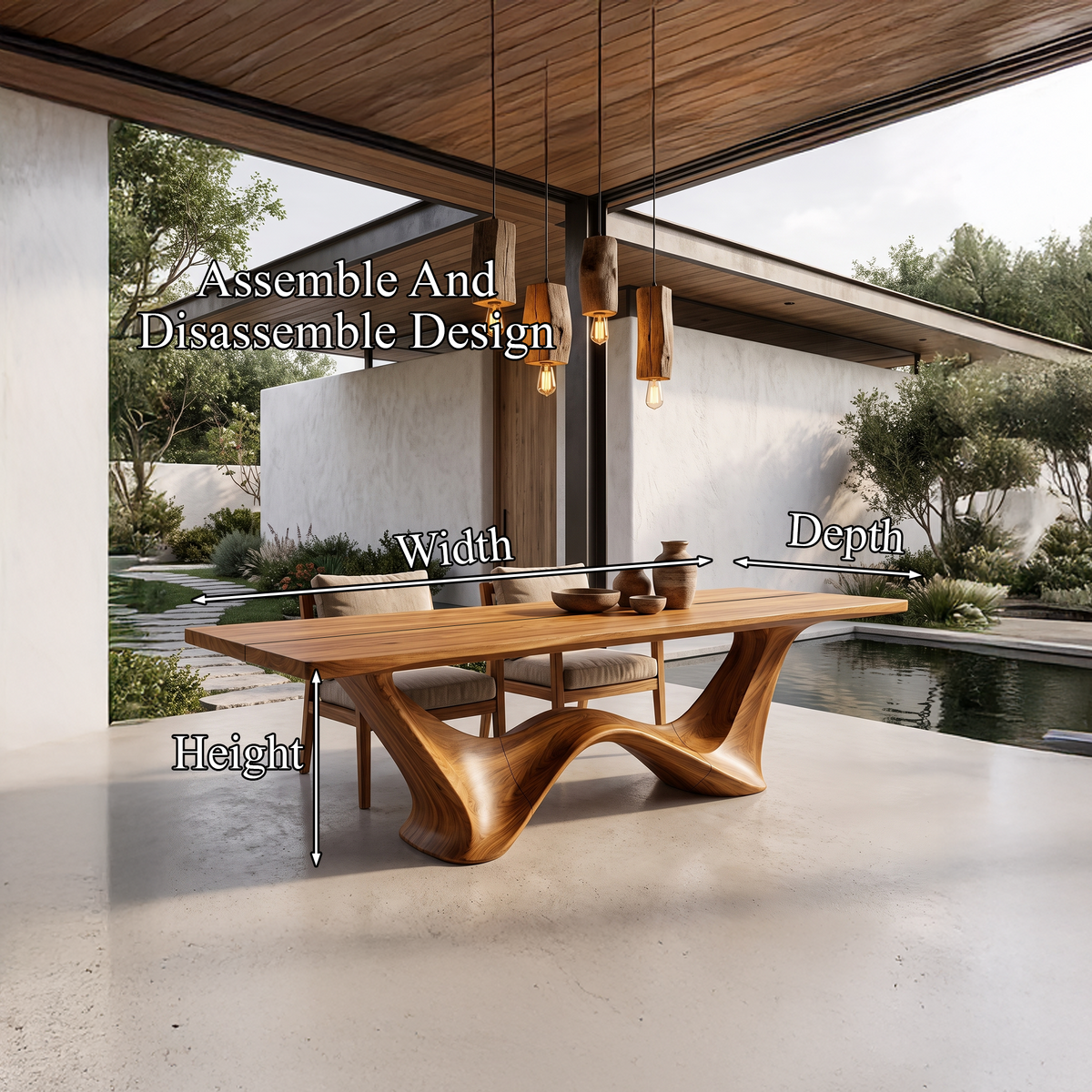 Contemporary Dining Table With Architectural Wave Design For Dining Room And Breakfast