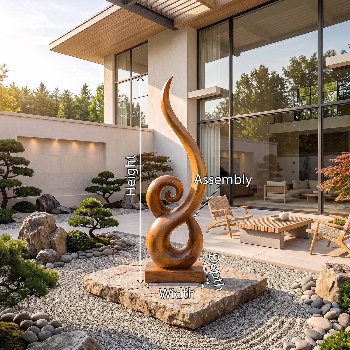 Japandi Abstract Swirl Wooden Sculpture For Zen Garden Decor
