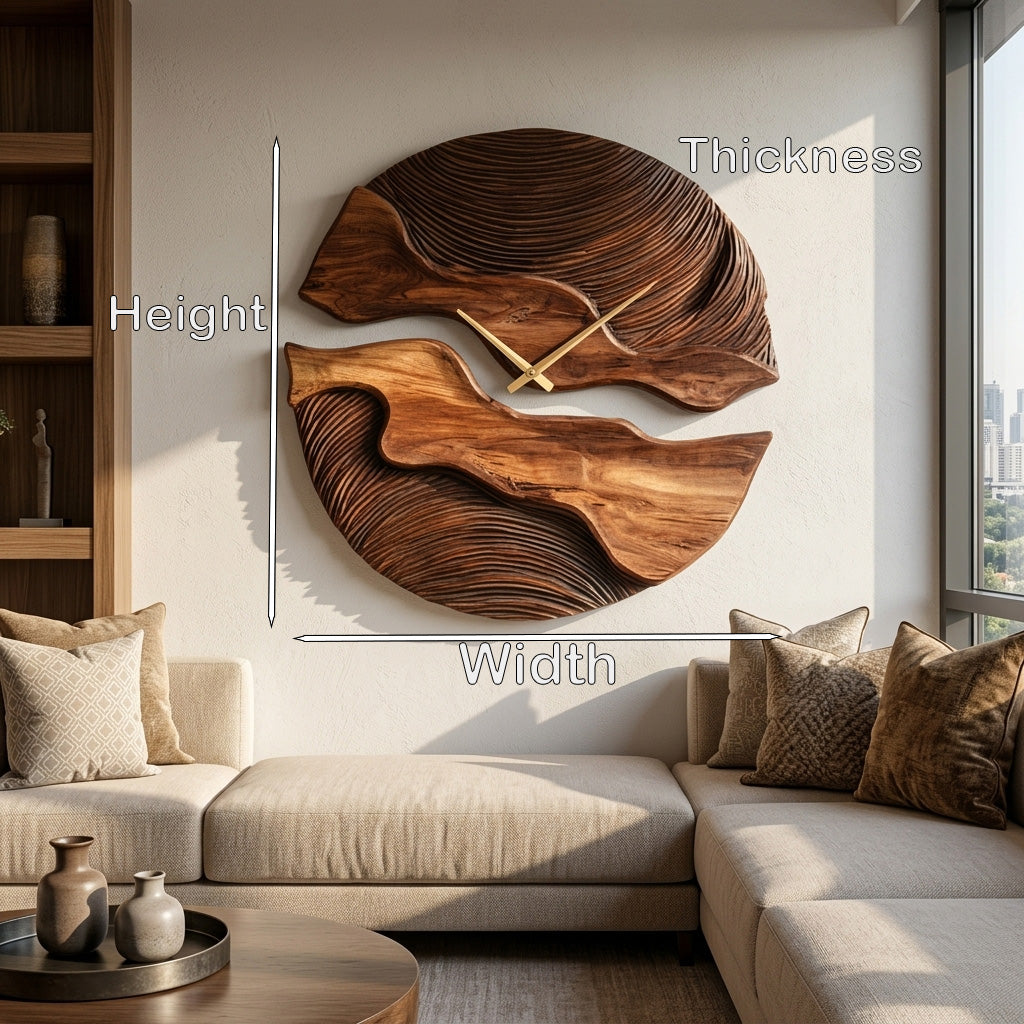 Organic Wooden Wall Clock, Handcrafted Unique Shape Solid Wood Timepiece