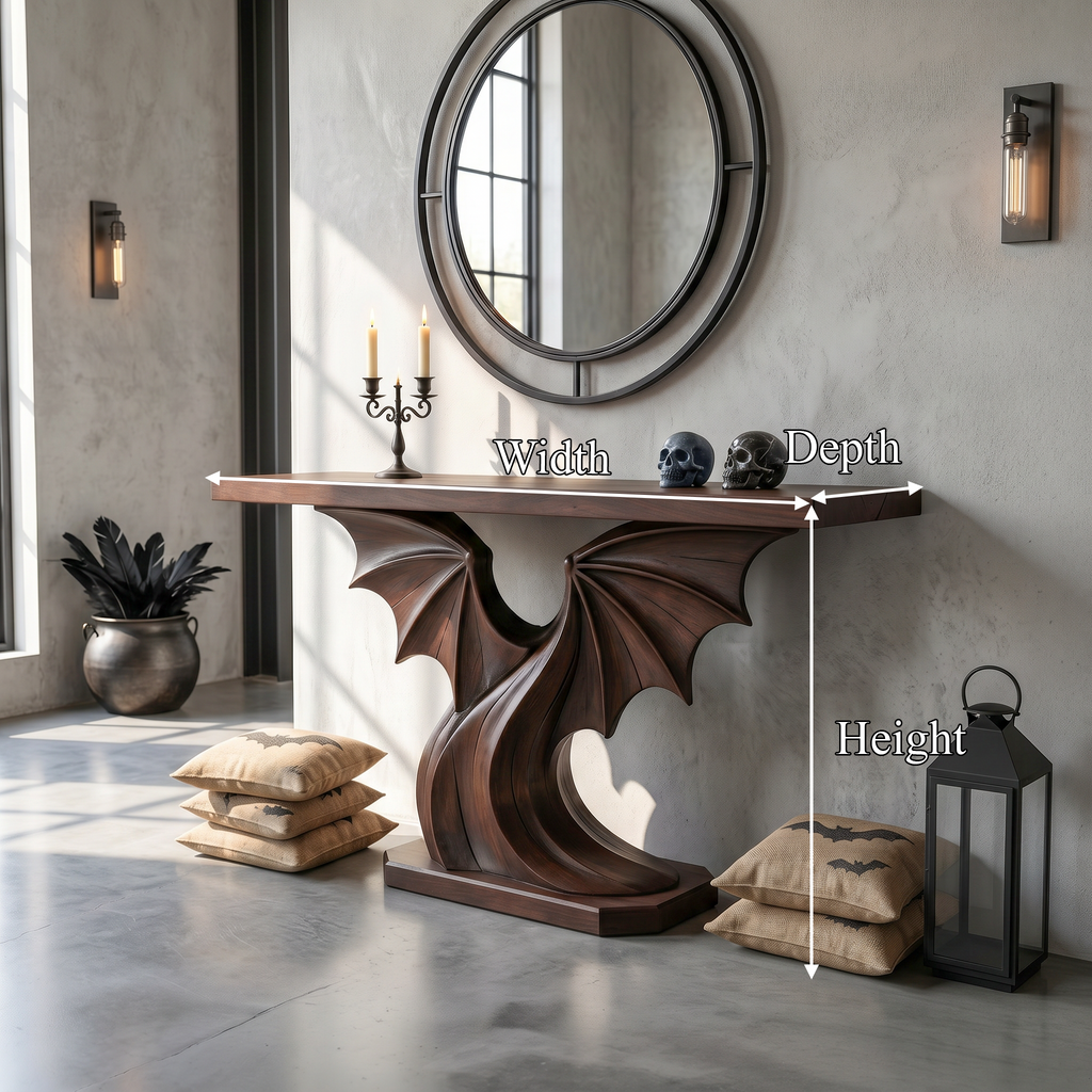 Contemporary Halloween Console Table With Sculptural Bat Wing Design For Entryway And