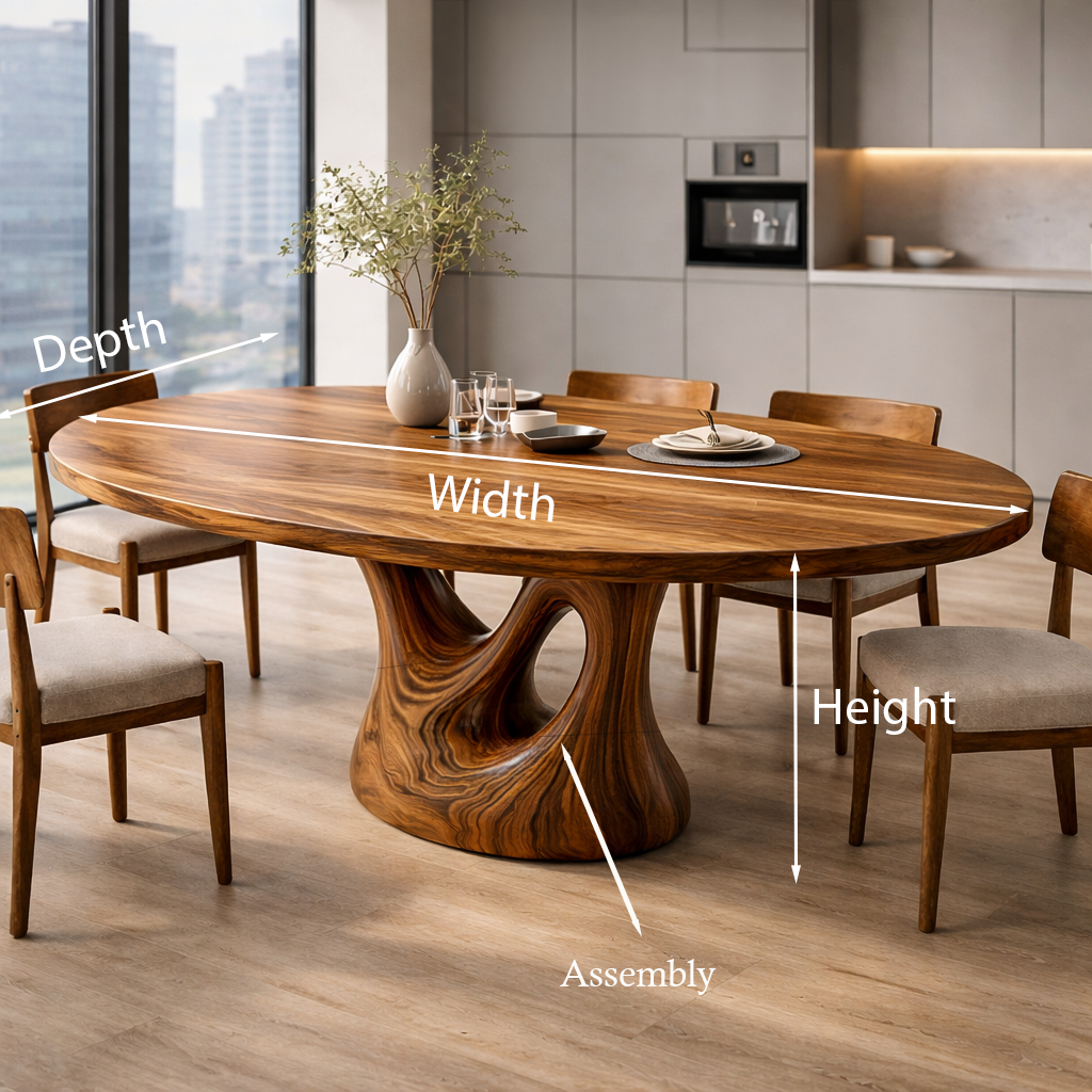 Farmhouse Wooden Dining Table With Sculptural Base