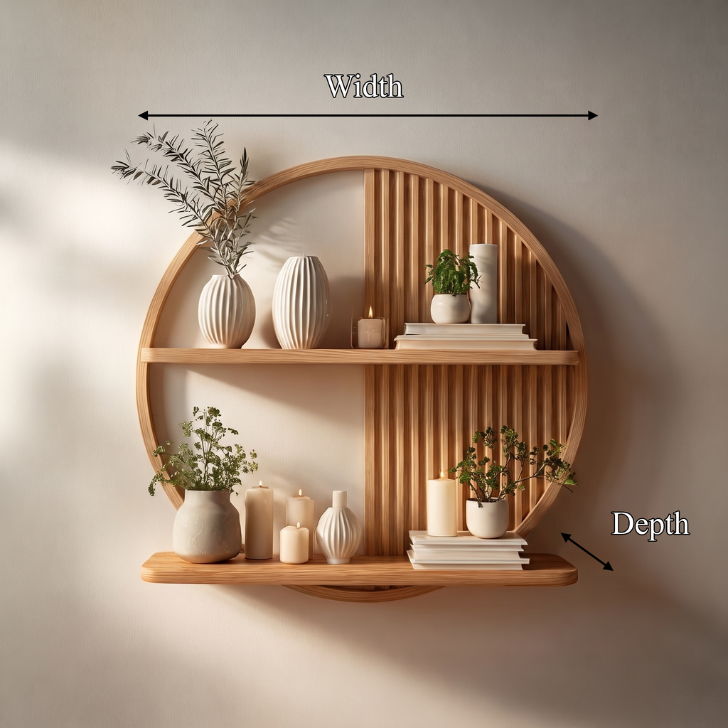 Round Wall Shelf, Contemporary Circular Solid Wood Floating Display