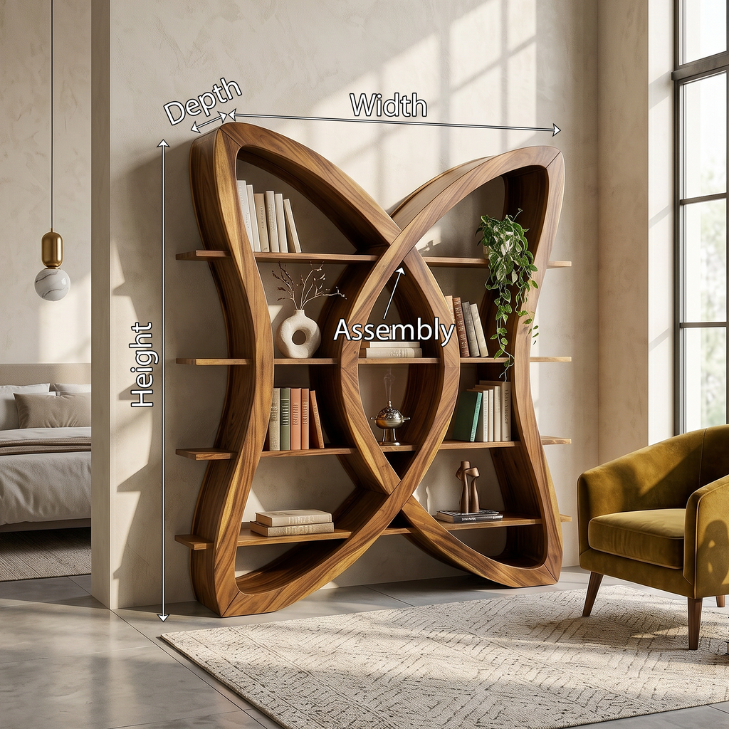 Butterfly Inspired Wooden Bookcase In Organic Style