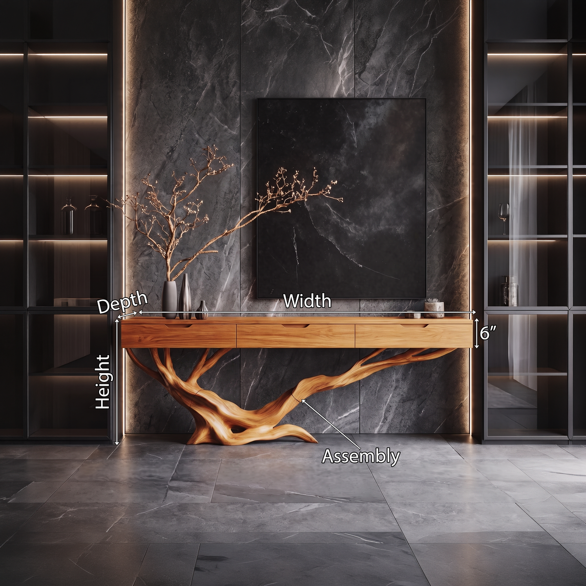 Mid Century Live Edge Console Table, Modern Solid Wood Entryway Table