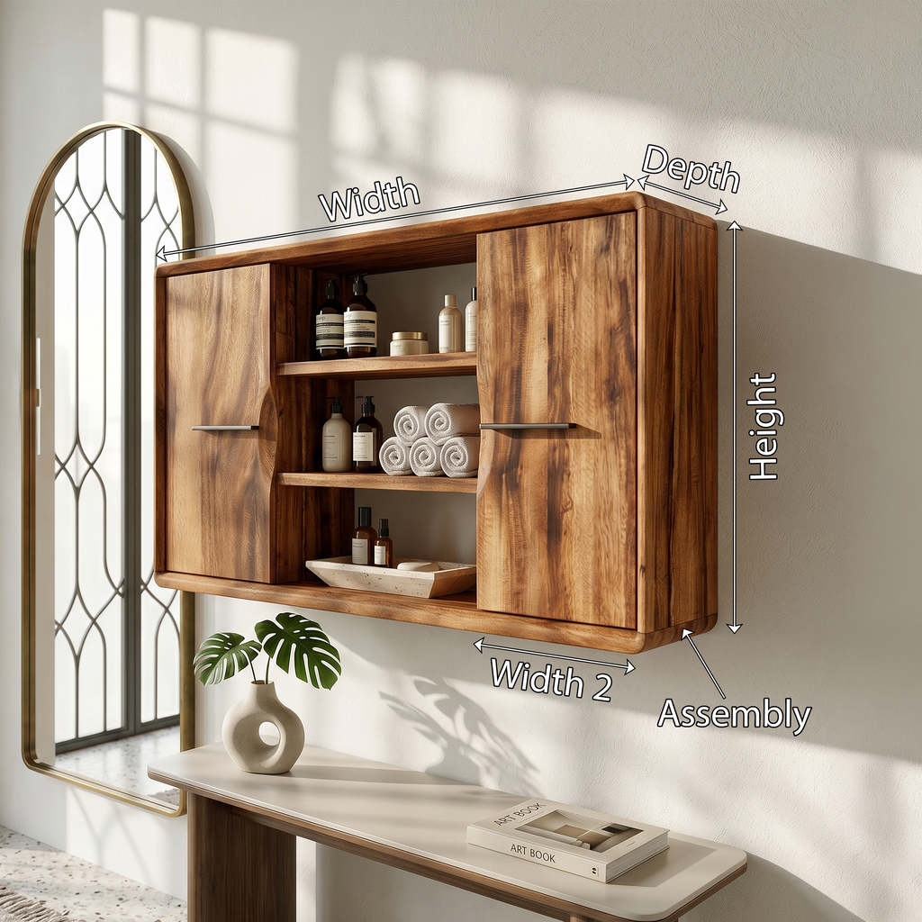 Japandi Solid Wood Open Shelf Bathroom Cabinet