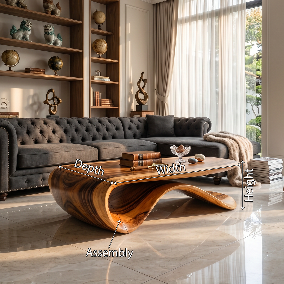 Farmhouse Coffee Table, Low Solid Wood Table for Living Room