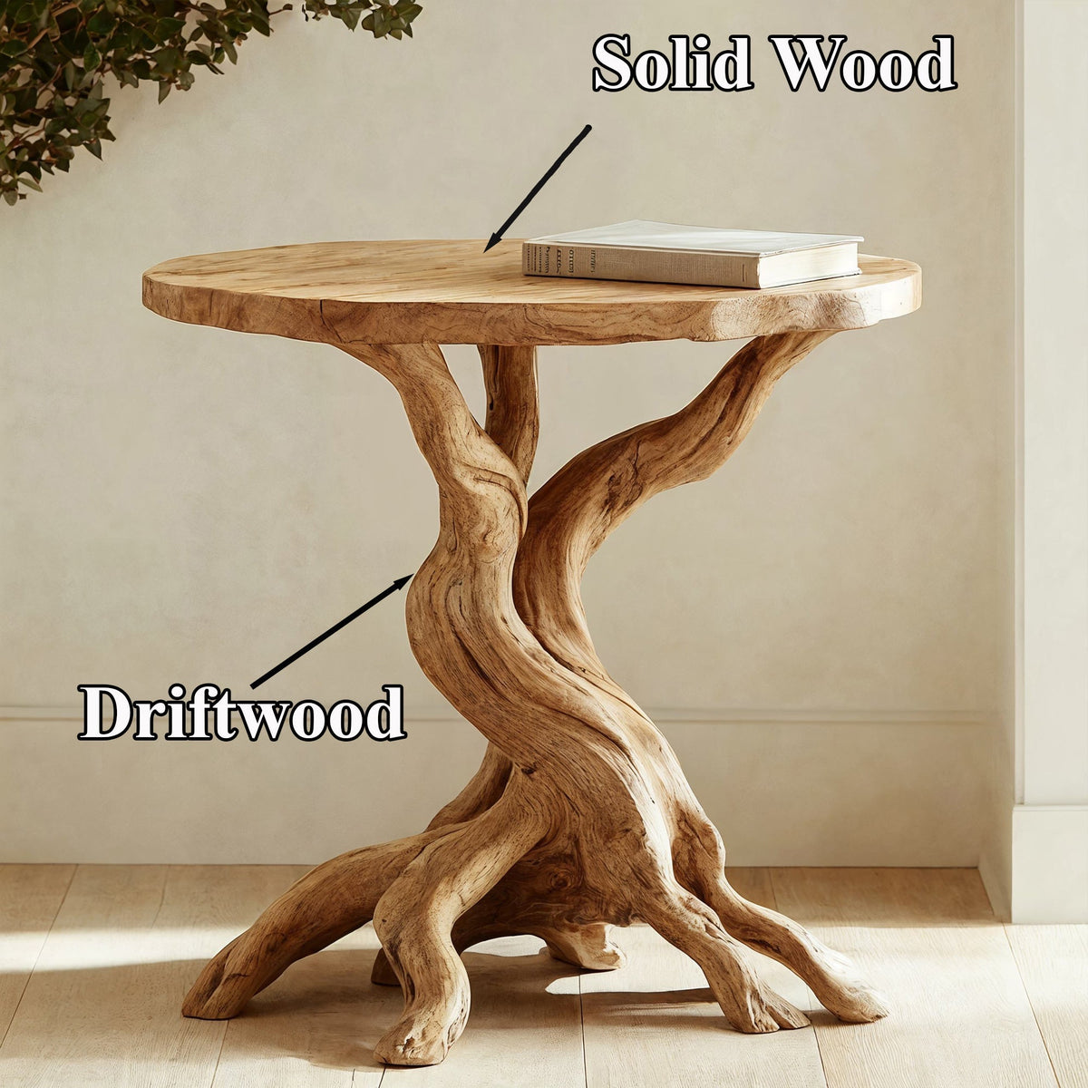 Round End Table, Rustic Solid Wood Sofa Side Table