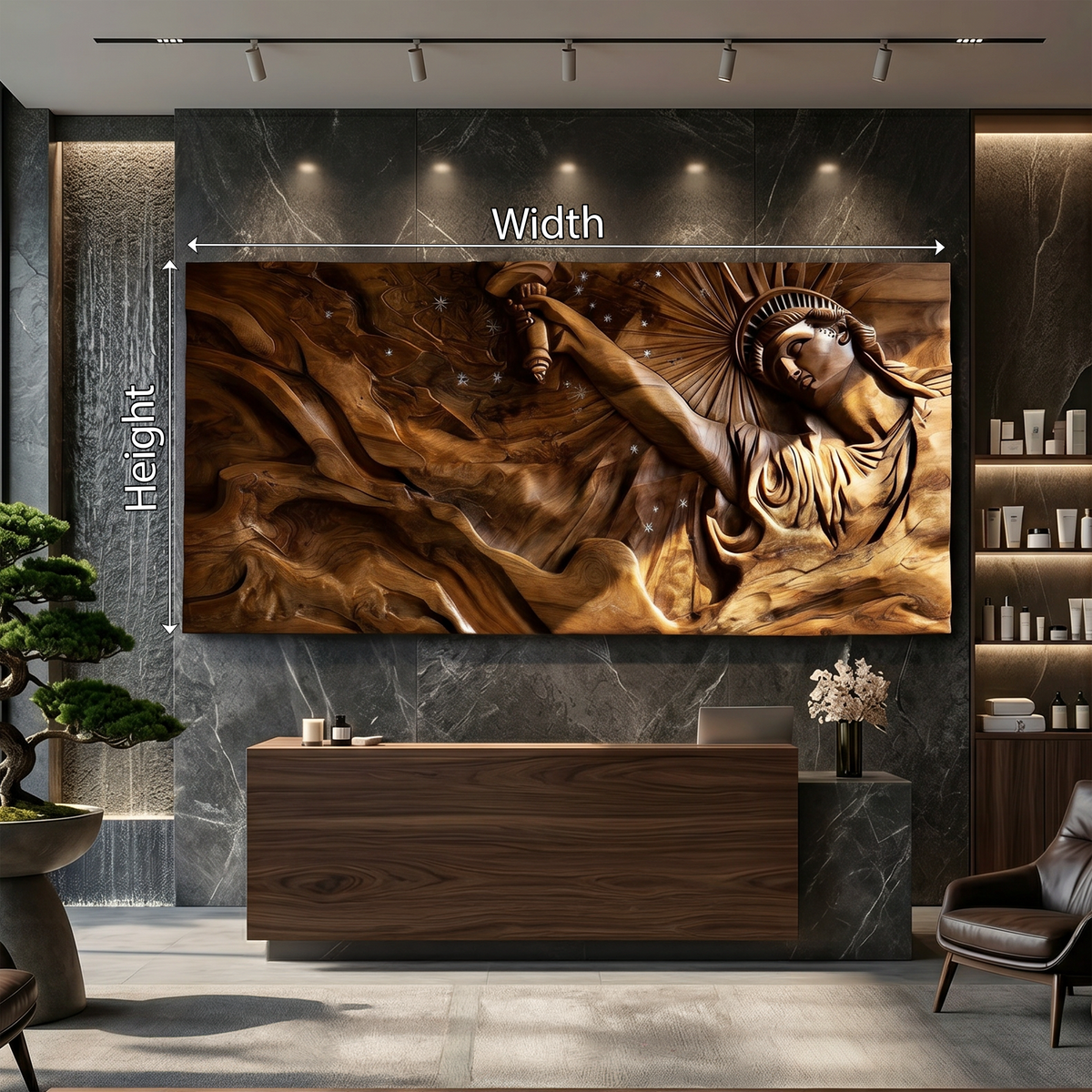 Contemporary Luxe Liberty Wood Wall Art Reception Lobby Interior Design