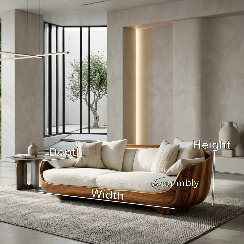 Contemporary Curved Wooden Sofa With Upholstered Seat For Living Room