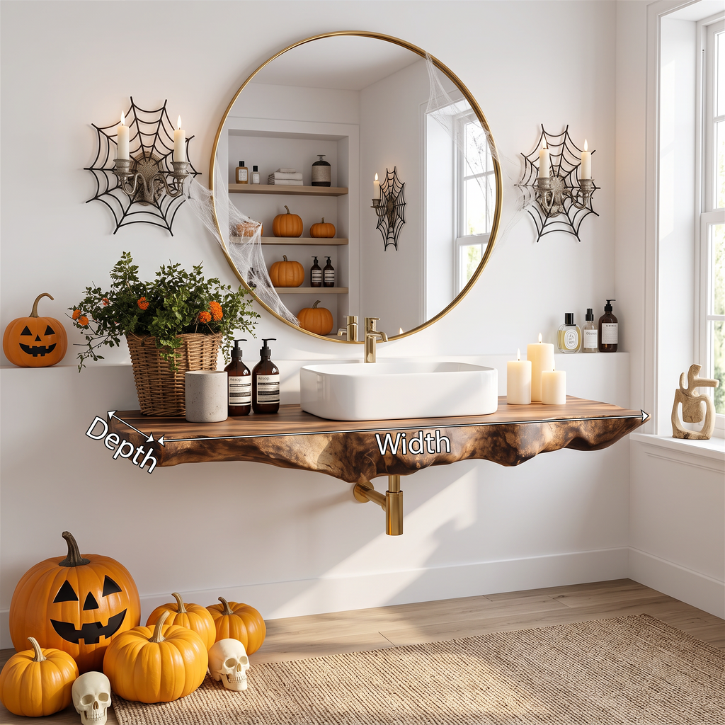 Live Edge Bathroom Sink Shelf, Wall Mounted Solid Wood Vanity Top