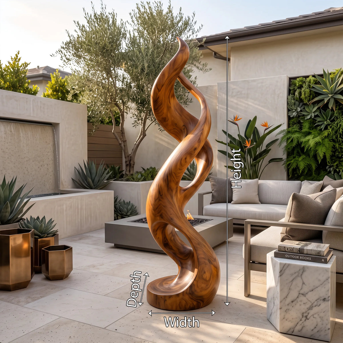 Coastal Abstract Wood Sculpture For Modern Outdoor Patio Decor