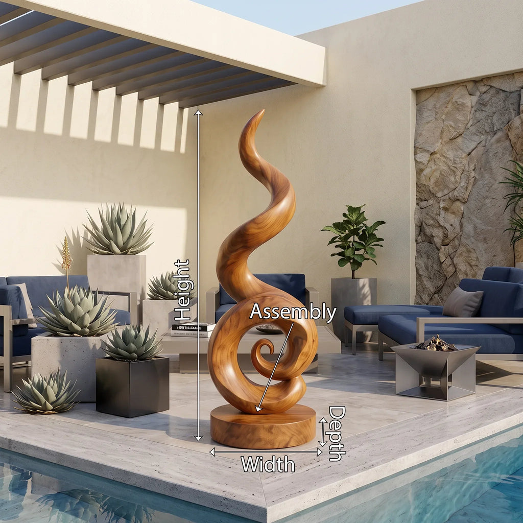 Coastal Spiral Wood Sculpture For Luxury Poolside Patio Decor