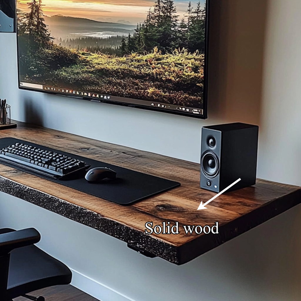 Floating Shelf Desk, Rustic Solid Wood Wall Mounted Ledge