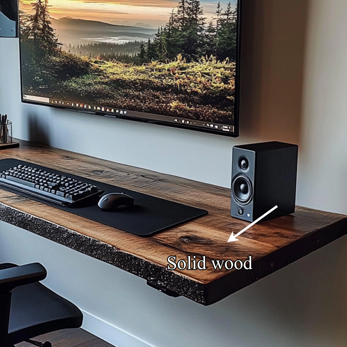 Floating Shelf Desk, Rustic Solid Wood Wall Mounted Ledge