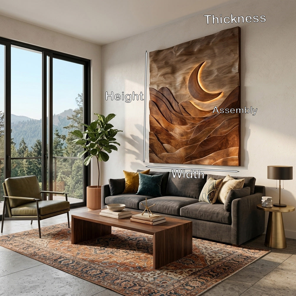 Large Crescent Moon Wood Wall Art For Living Room