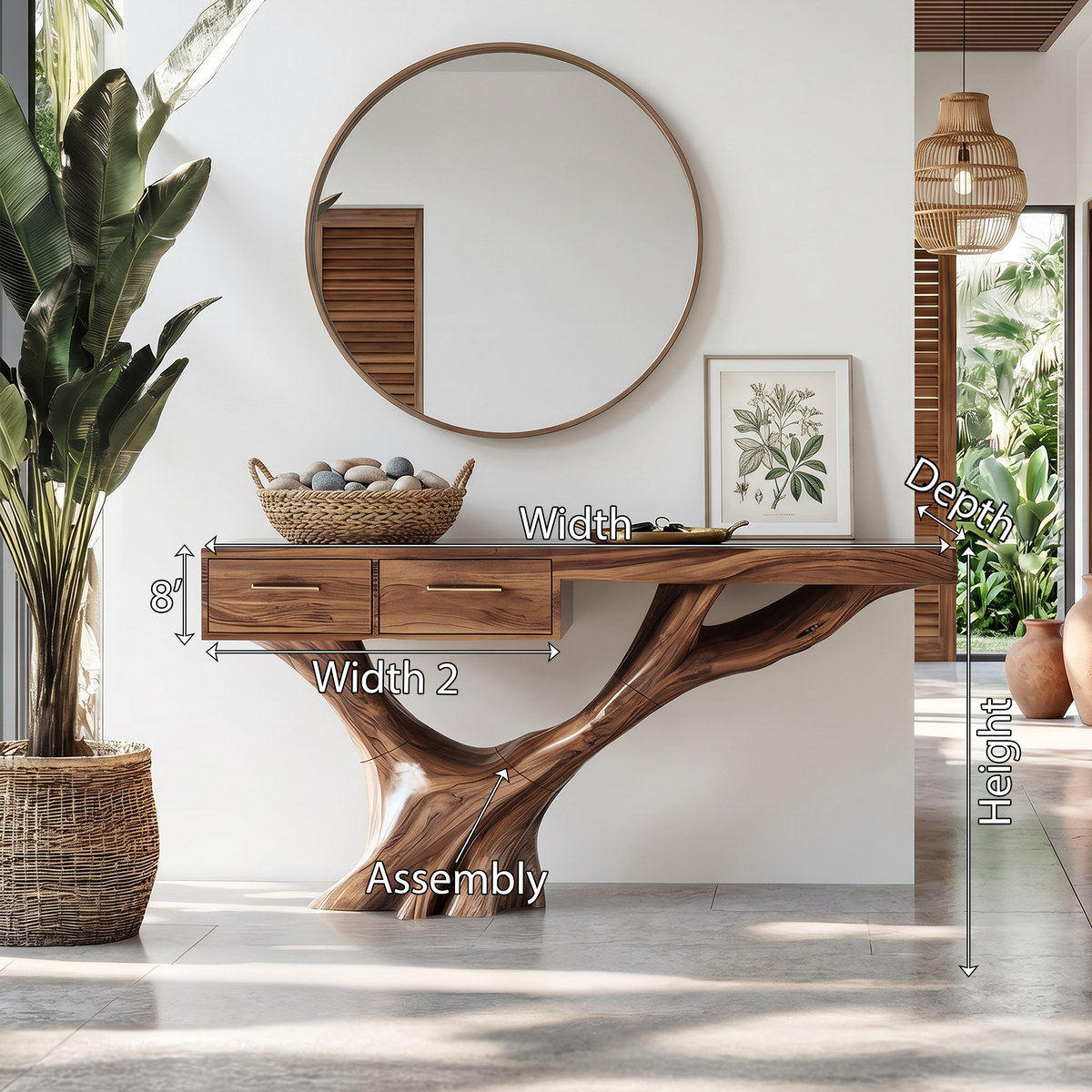 Handcrafted Solid Wood Dressing Table For Entryway Design Vintage