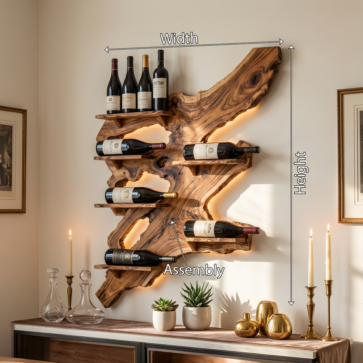 Rustic Wine Rack, Monkey Pod Wood Wall Display for Home Bar