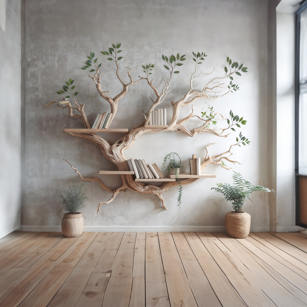 Driftwood Tree Bookshelf Decor Mid Century Bookcase