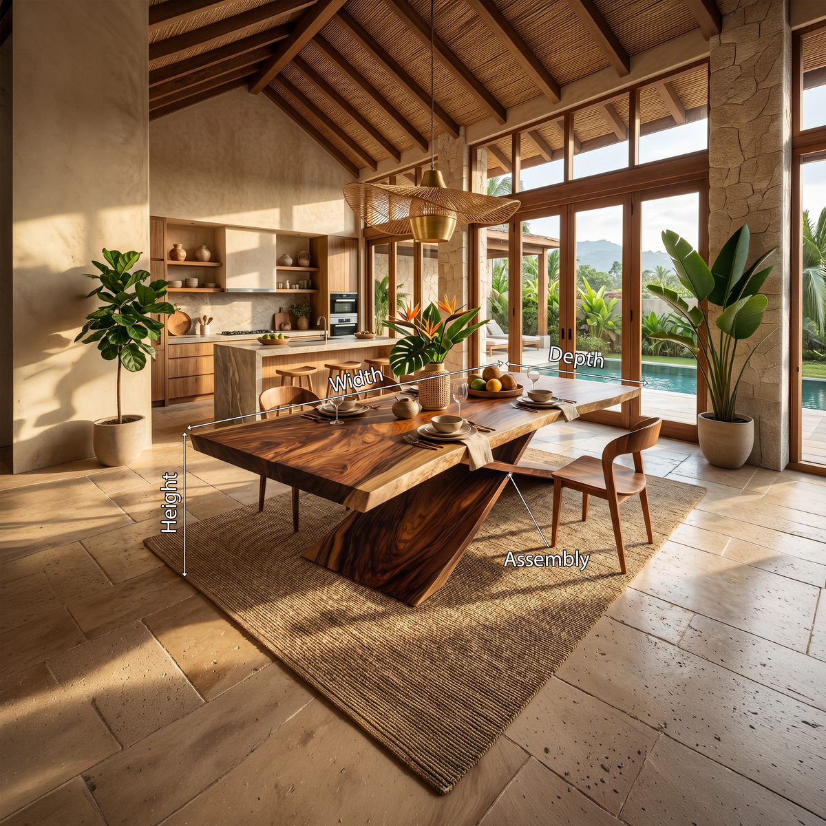 Contemporary Organic Live Edge Solid Wood Dining Table