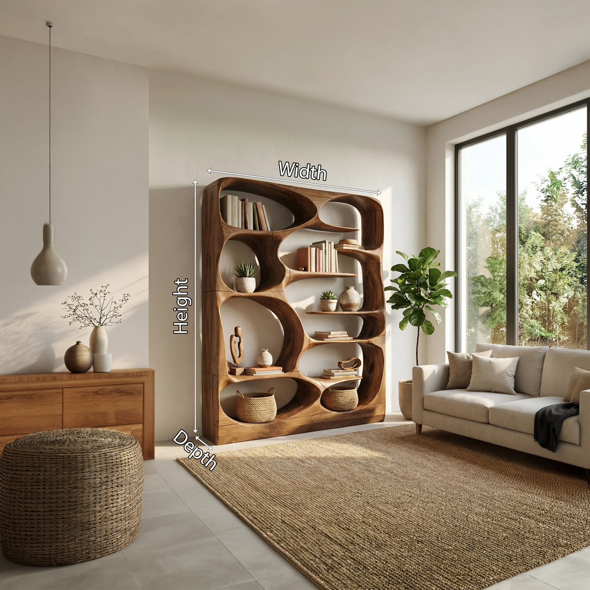 Modern Sculptural Wood Bookshelf