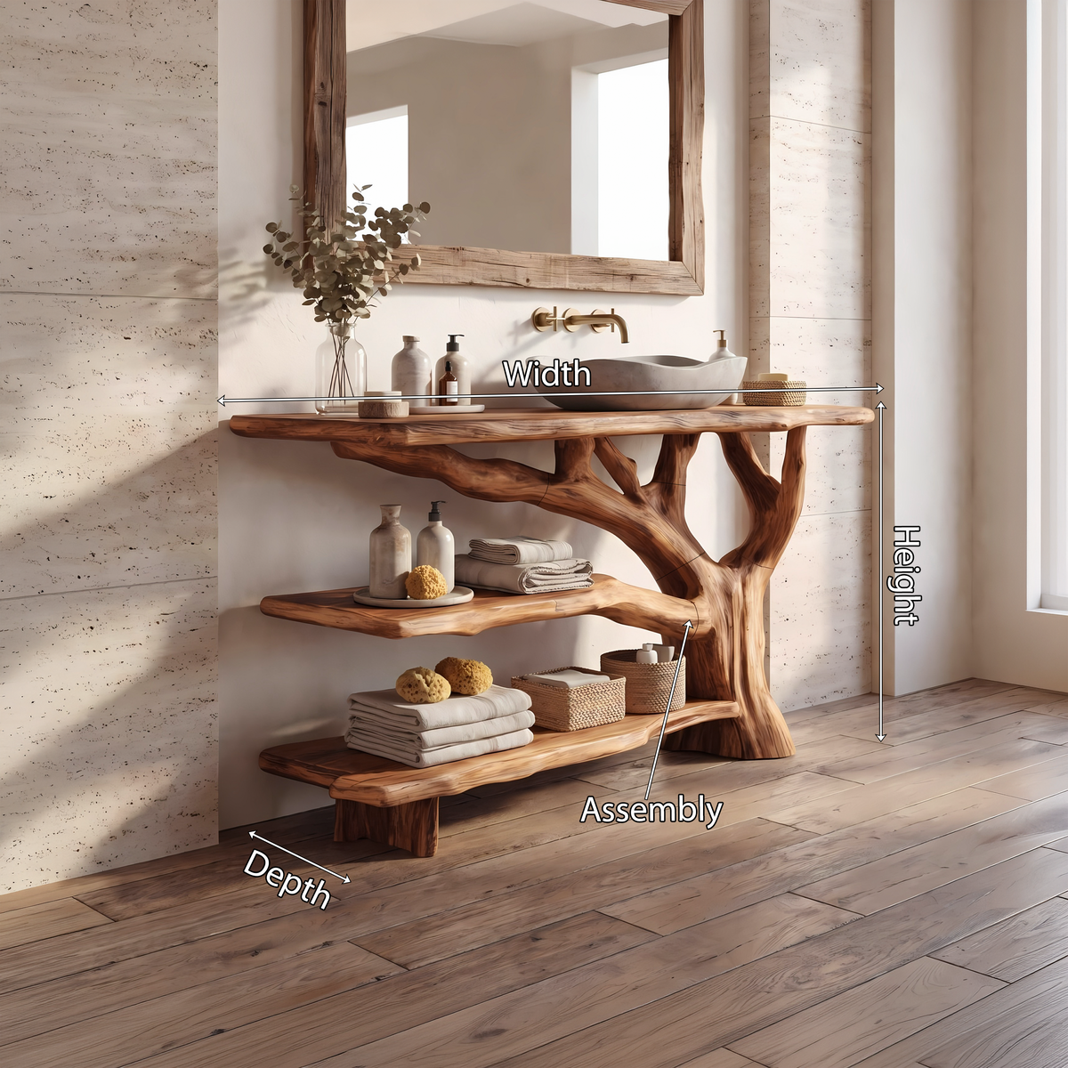 Live Edge Bathroom Vanity Console, Modern Solid Wood Sink Stand