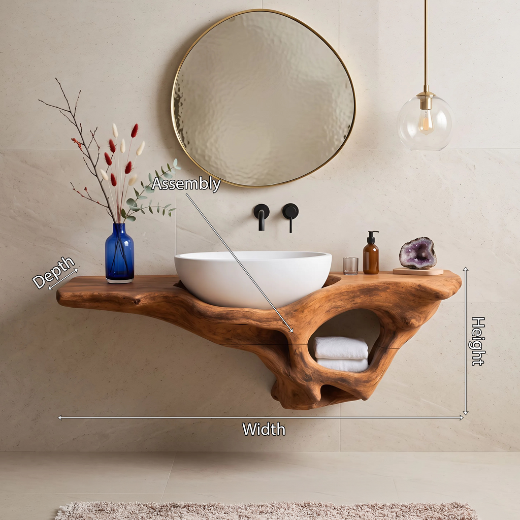 Mid Century Live Edge Vanity, Floating Wood Bathroom Sink Shelf
