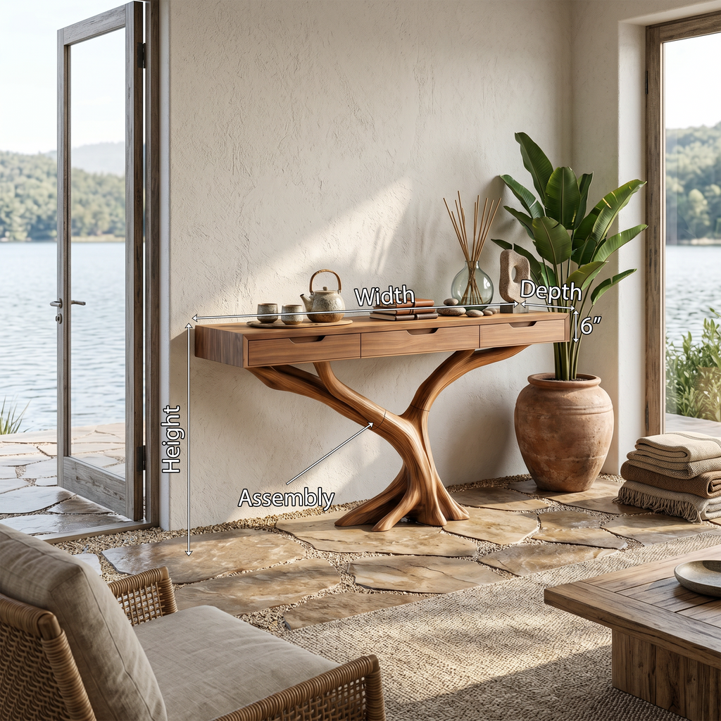 Live Edge Entryway Table with Drawer, Farmhouse Solid Wood Console