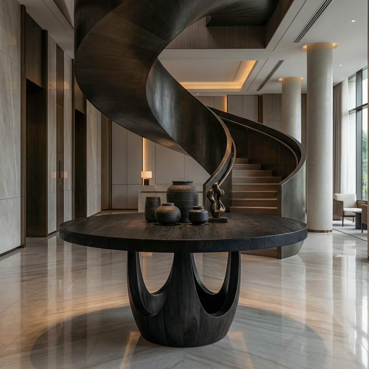 Round Foyer Table, Modern Wood Pedestal Entry Table for Hall