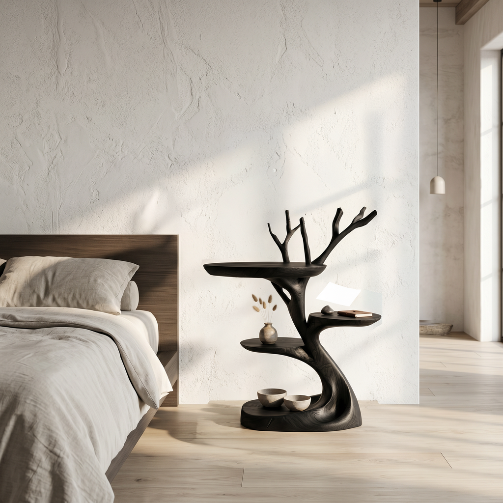 Rustic End Table With Tree Root Design