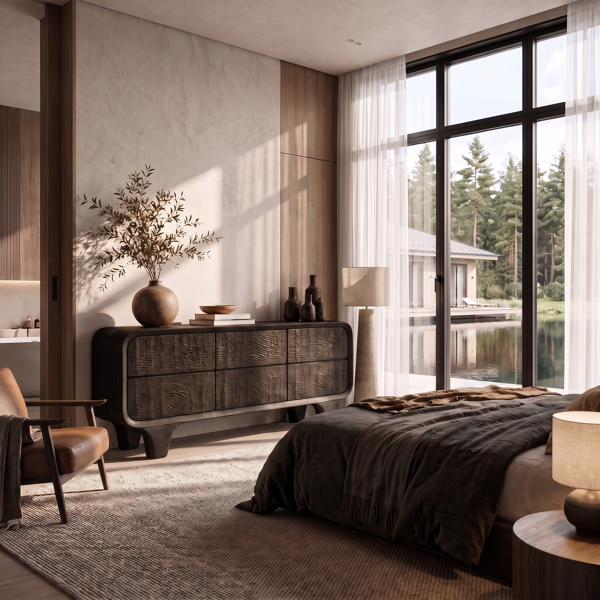 Contemporary Solid Wood Dresser With Smooth Curved Corners For Bedroom