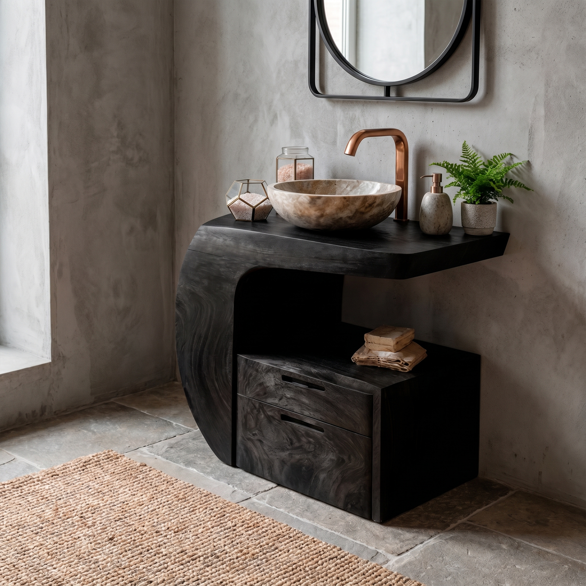Bathroom Vanity with Storage, Modern Organic Natural Wood Sink Console