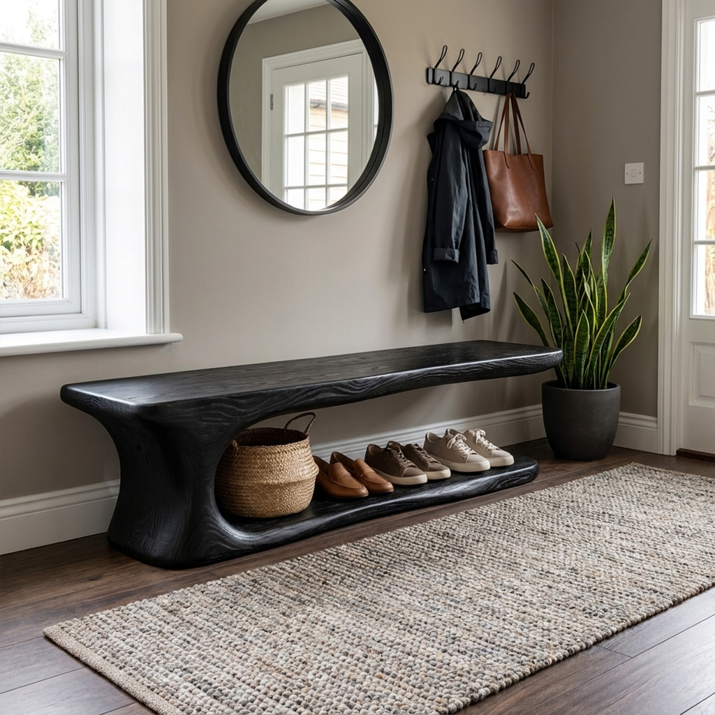 Entryway Shoe Bench, Rustic Live Edge Solid Wood Storage Seat