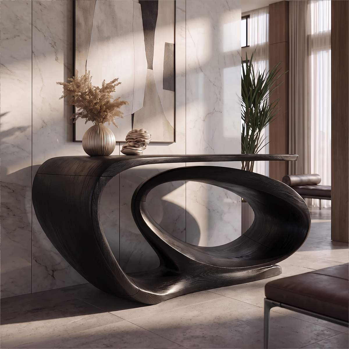 Console Table Sculptural Open Loop Base For Entryway Foyer Hallway