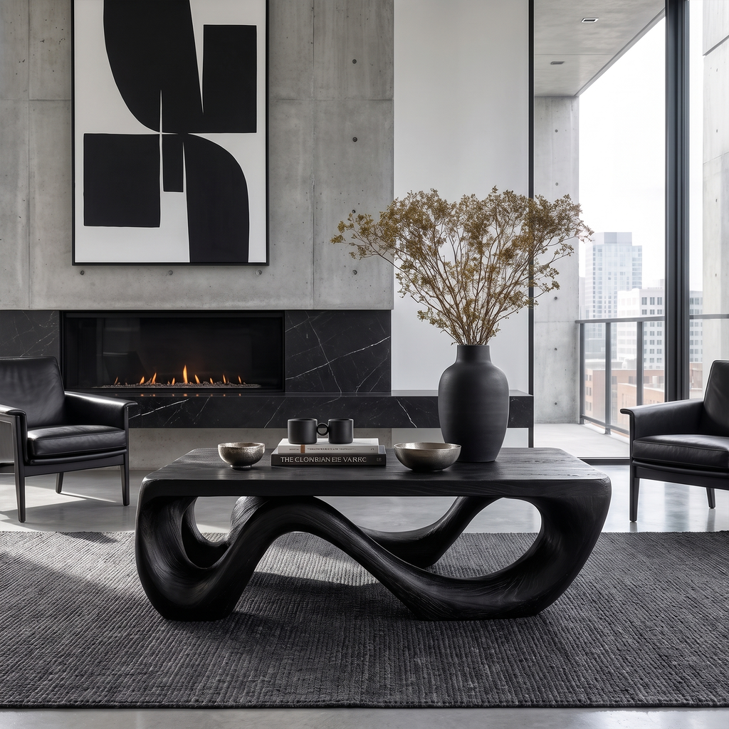 Farmhouse Coffee Table With Sculptural Open Wood Base For Living Room
