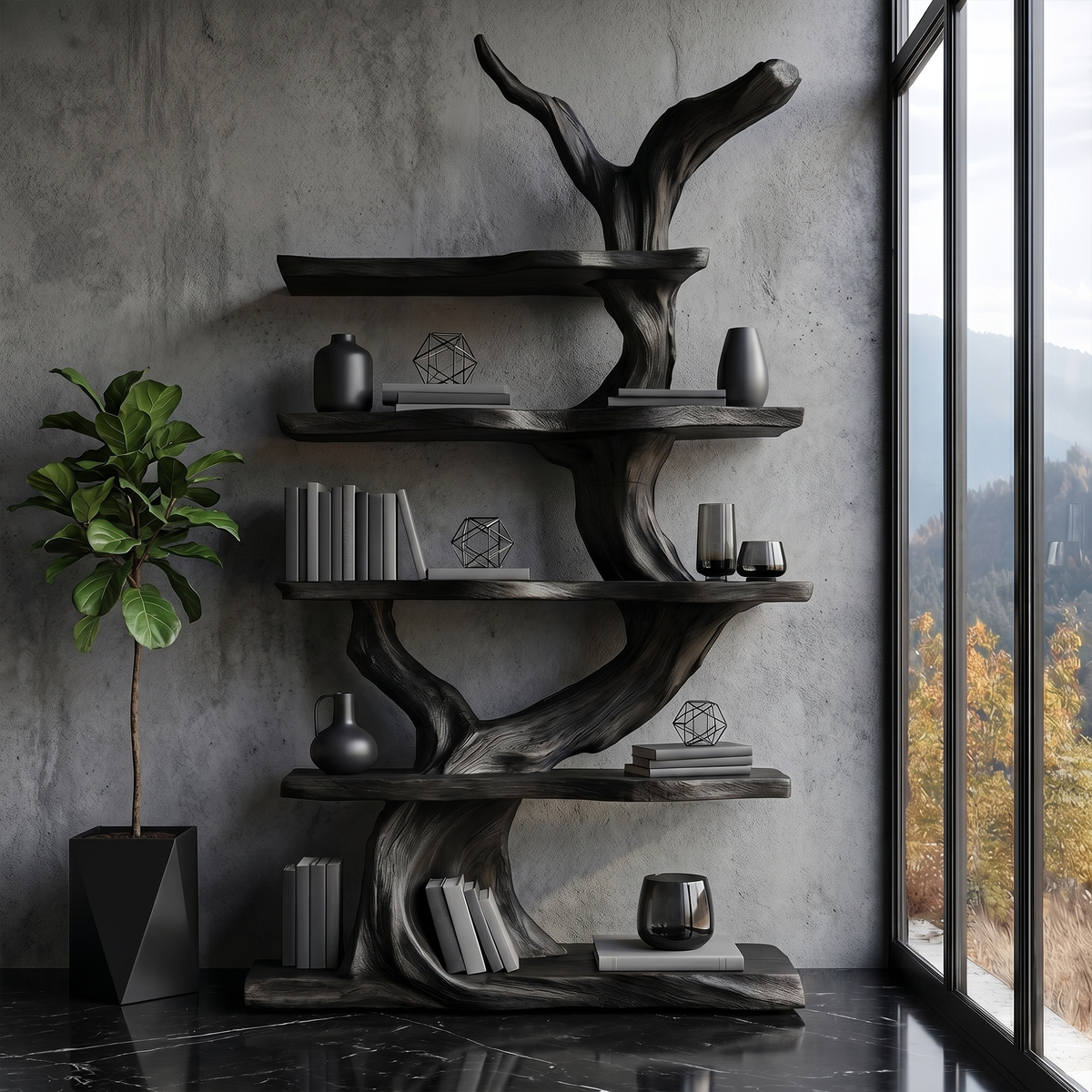 Tree Bookshelf, Sculptural Branch Multi-Tier Display Shelves