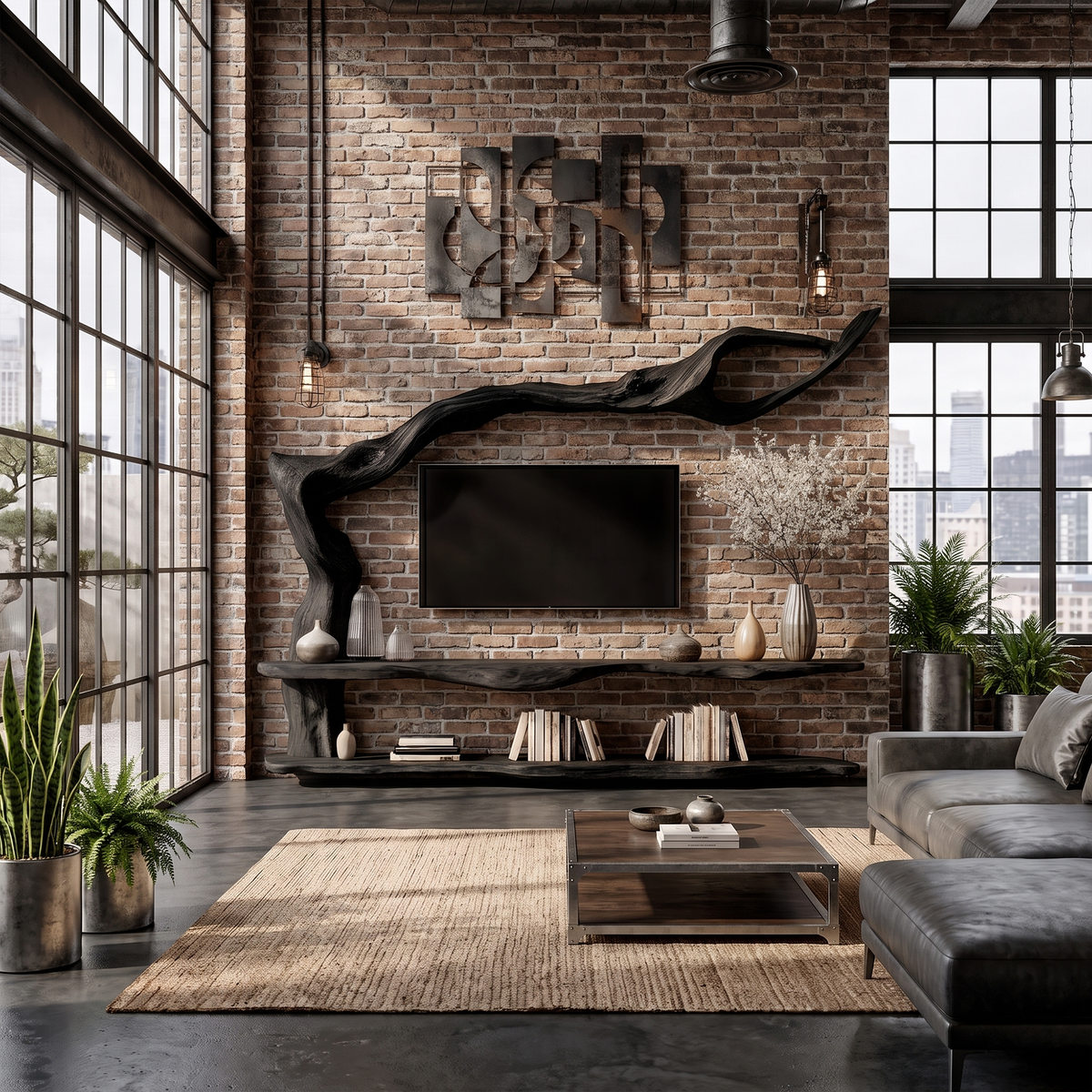Contemporary TV Cabinet With Sculptural Tree Inspired Base For Living Room