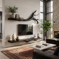 Floating TV Console Set of 2, Rustic Solid Wood Wall Media Shelves