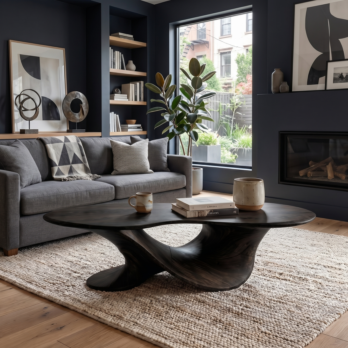 Oval Coffee Table, Mid Century Sculptural Solid Wood Accent Table