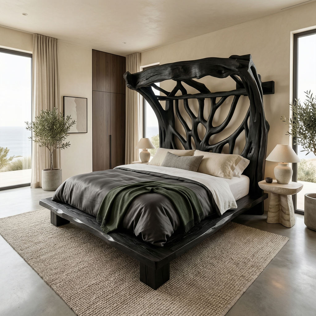 Tree Bed Frame, Rustic Solid Wood Queen or King Bed for Modern Bedroom
