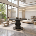 Contemporary Round Entryway Table With Wavy Vertical Form For Foyer And Living Room